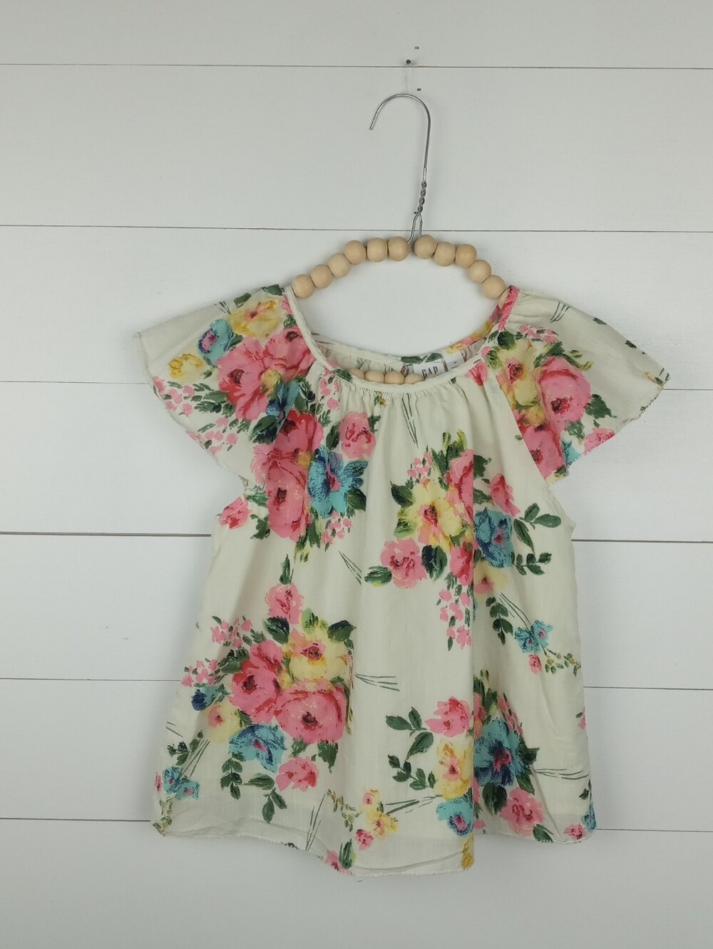 Gap Kids girls size M large floral pattern blouse cream with pink blue yellow